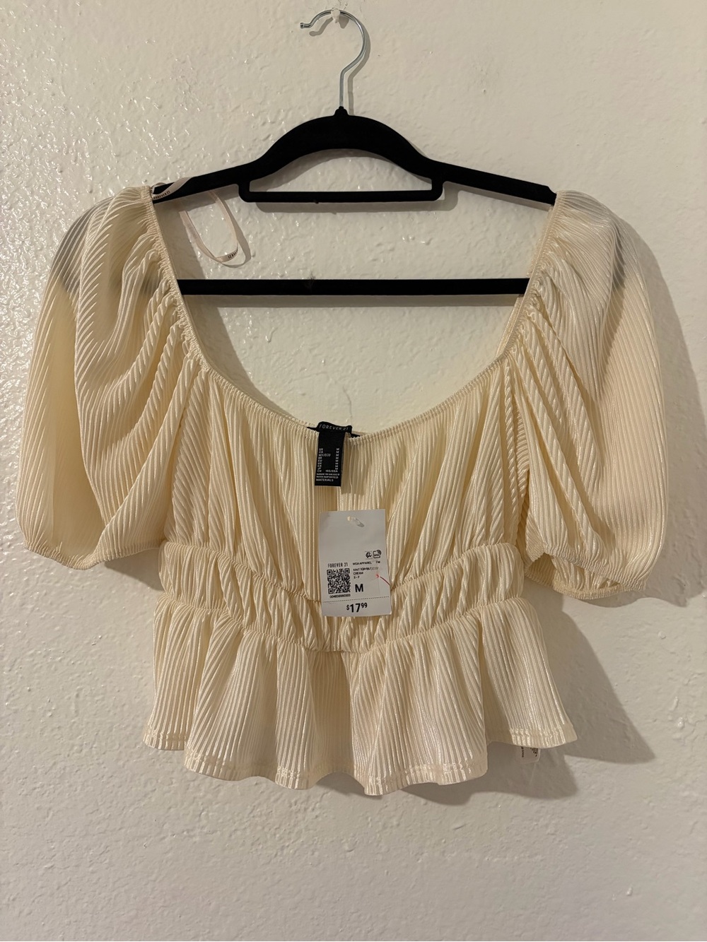 Pleated Cream Puff-Sleeve Peplum Top Forever 21